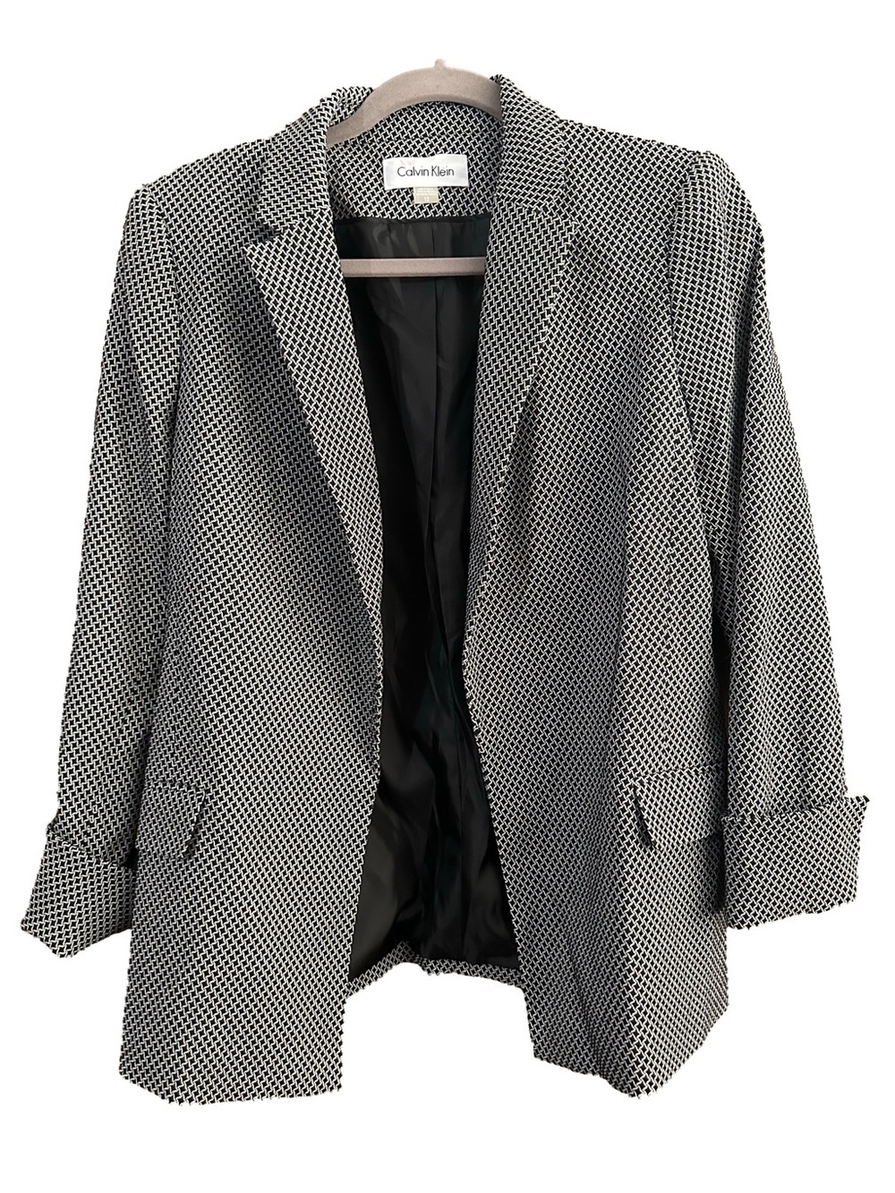 Calvin Klein Black & White Diamond Patterned Open-Front Blazer Size 12 NWT